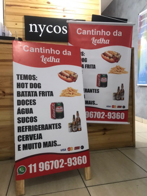 Combo banner + cavalete banner com cordinha e lona e cavalete de madeira com lona 60x90cm + 100x50cm 4x4   